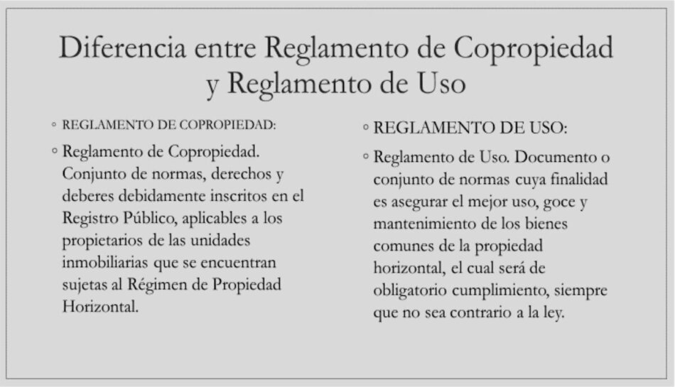 Diferencia entre Reglamento de Co-propiedad y Reglamento de Uso.
